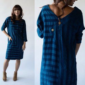 ANTHROPOLOGIE The Odells Shadow Stripe Dress - Blue - Size Large